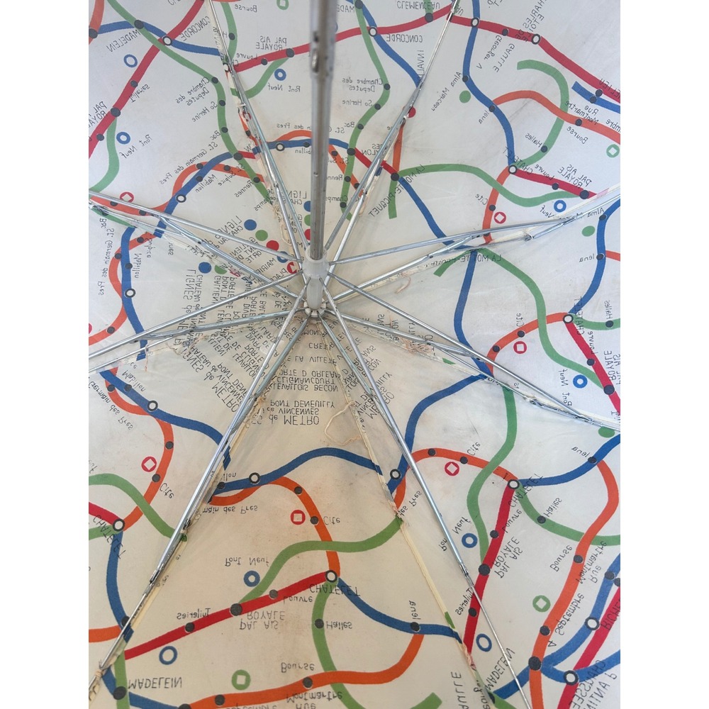 Vintage Metropolitain de Paris Metro Map Umbrella Paris Subway Print Cream - Picture 10 of 12